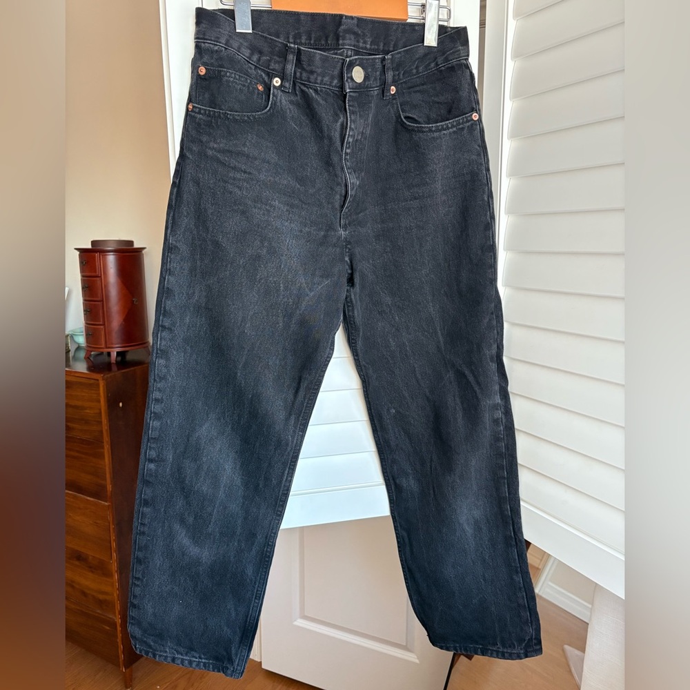 Washed black jeans mid rise straight, size 28, ASOS
